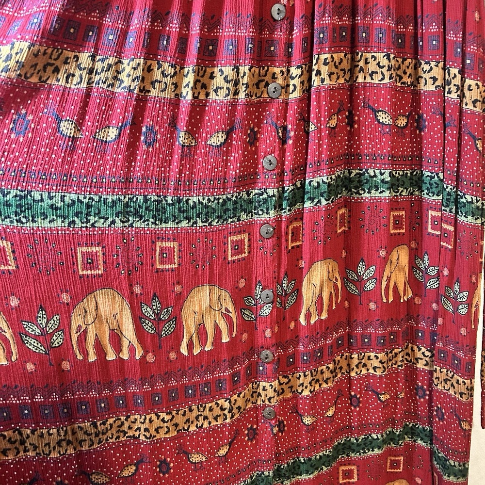 BILA Rayon Red Orange Floral Safari Elephant African Pocket Maxi Tank Dress L - Picture 6 of 9